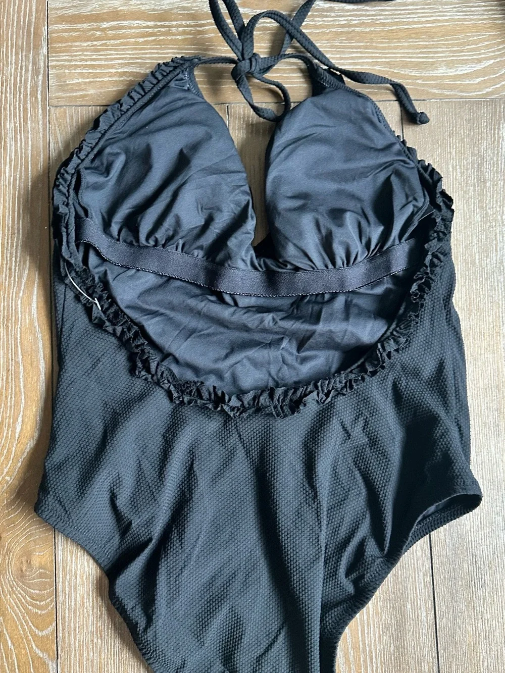 J. Crew Black Textured Halter One-Piece Swimsuit